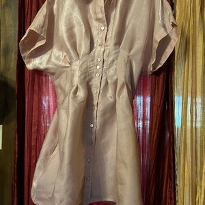 Anthropologie Short Tobie - Shimmery Blush Button-Front Tunic Dress